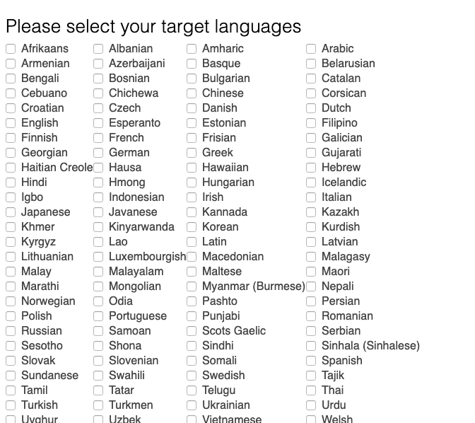 Select target languages